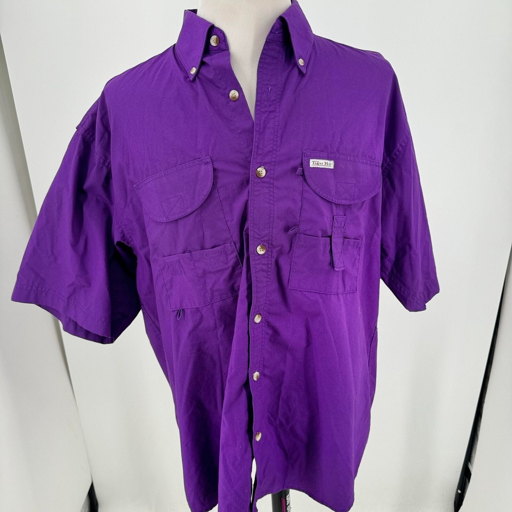 Tiger Hill Performance Poplin Fishing Shirt MENS Purple Vented Short Sleeve 2XL‎